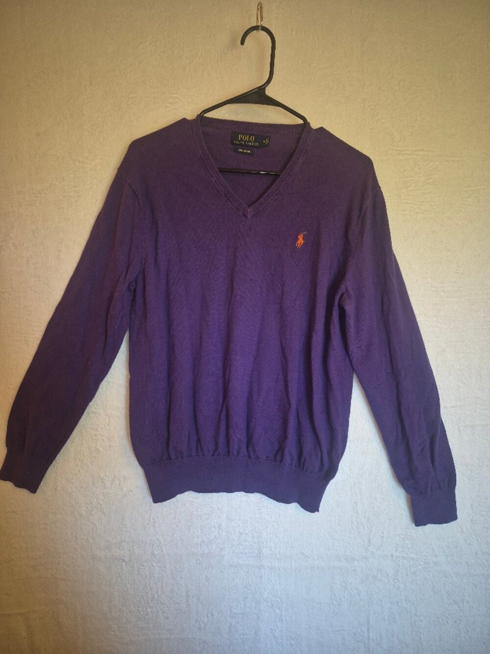 Polo Ralph Lauren Purple V-Neck Sweater M Pima Cotton Eclectic Prep Grandad Core